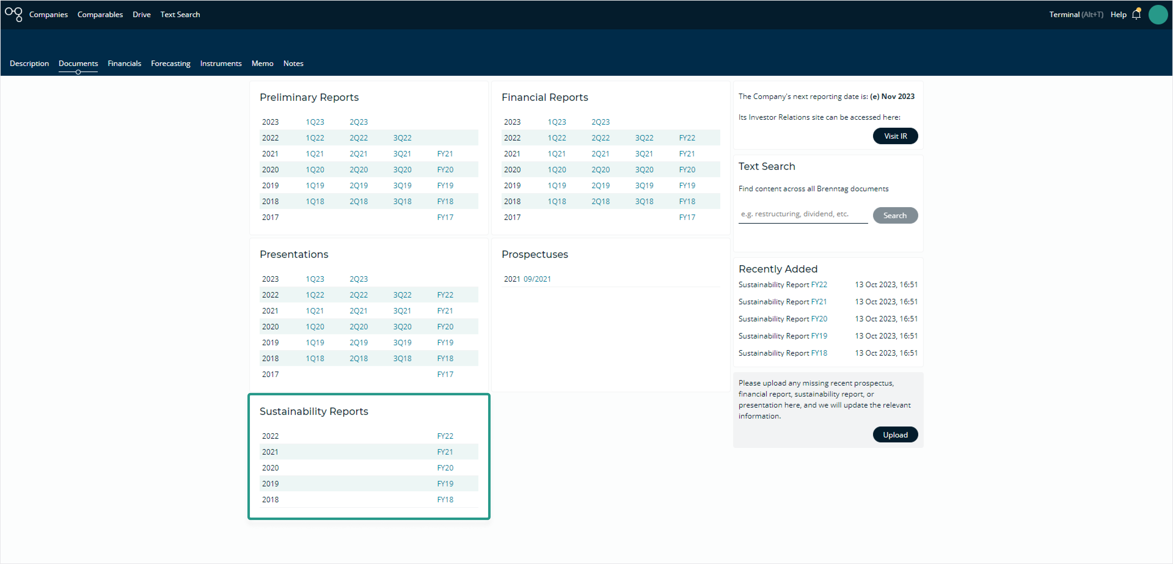 Sustainability Reports on Company Page | Cognitive Credit