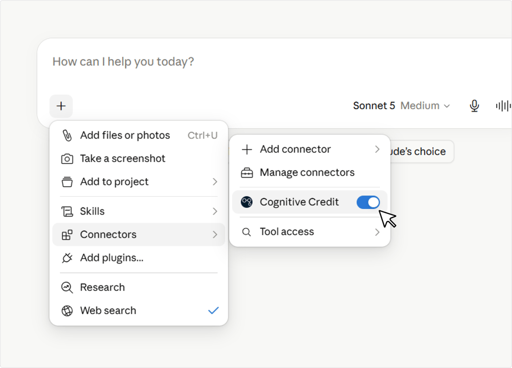 cognitive-credit-claude-connector-set-to-enabled