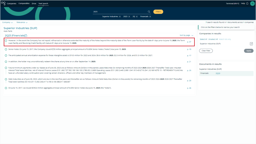 App | Text Search: Superior Industries 2Q23 Financials | Cognitive Credit