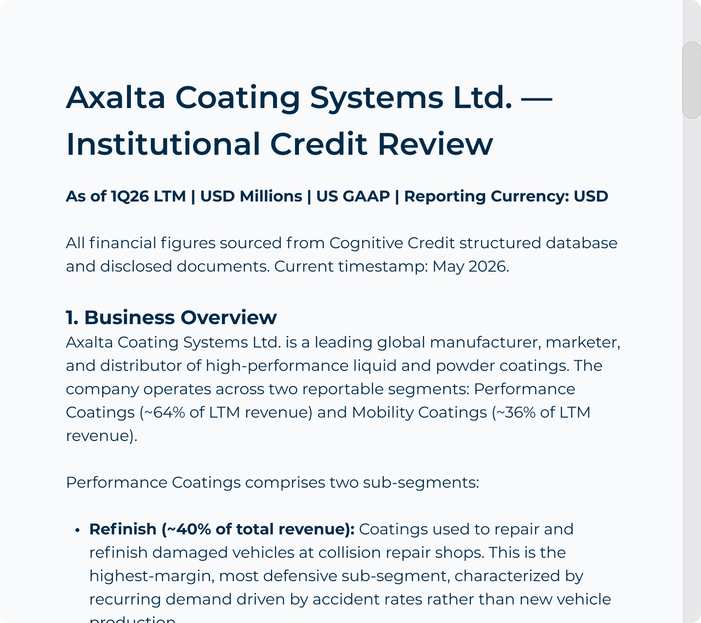 Cognitive Credit AI output